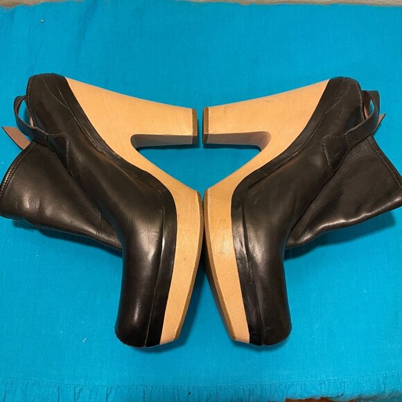 Belle By Sigerson Morrison Black Leather Wood Sole Platform Ankle Boots Size 39 - Picture 5 of 10